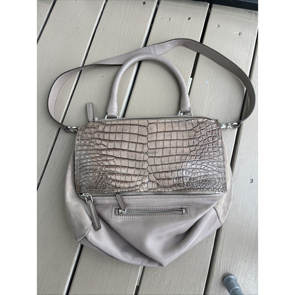 GIVENCHY Women's Crocodile Stamped-Suede Leather Medium Sized Pandora Bag Taupe - Picture 8 of 11